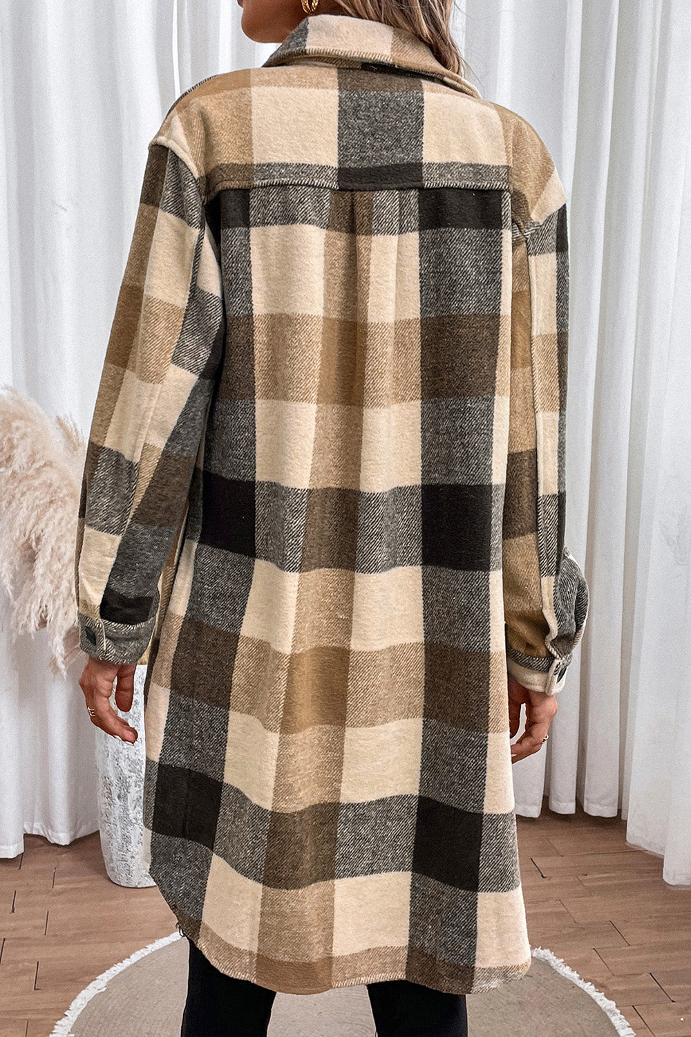 Plaid Button Down Longline Coat - felvior