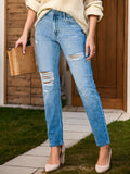 Distressed Buttoned Jeans with Pockets - felvior