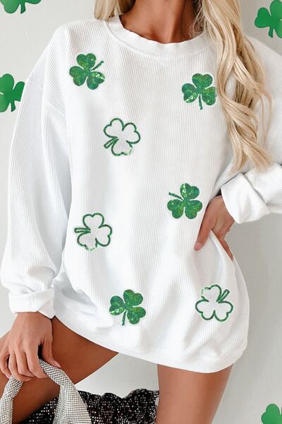 Sequin Lucky Clover Round Neck Long Sleeve Sweatshirt Hauptbild