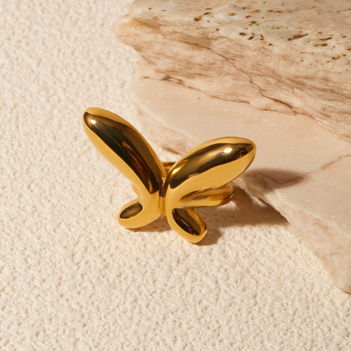 18K Gold-Plated Stainless Steel Butterfly Ring - felvior