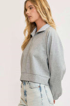 Umgee Full Size Half Zip Cropped Sweatshirt Plus Size