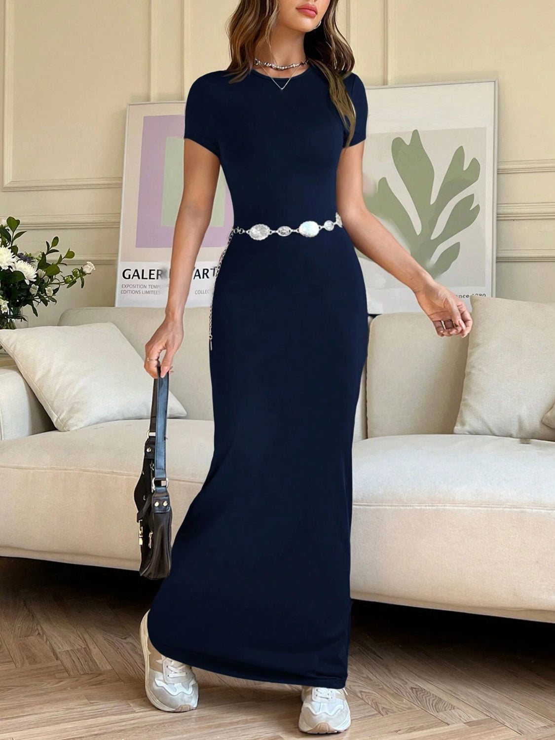 Short Sleeve Maxi Tee Dress - felvior