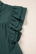 Frilled Notched Ruffled Cap Sleeve Blouse