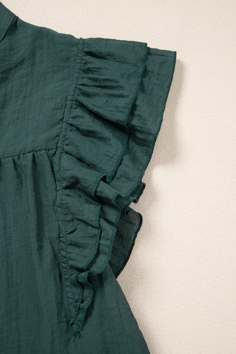 Frilled Notched Ruffled Cap Sleeve Blouse