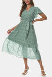 Surplice Neck Flutter Sleeve Tied Dress - felvior