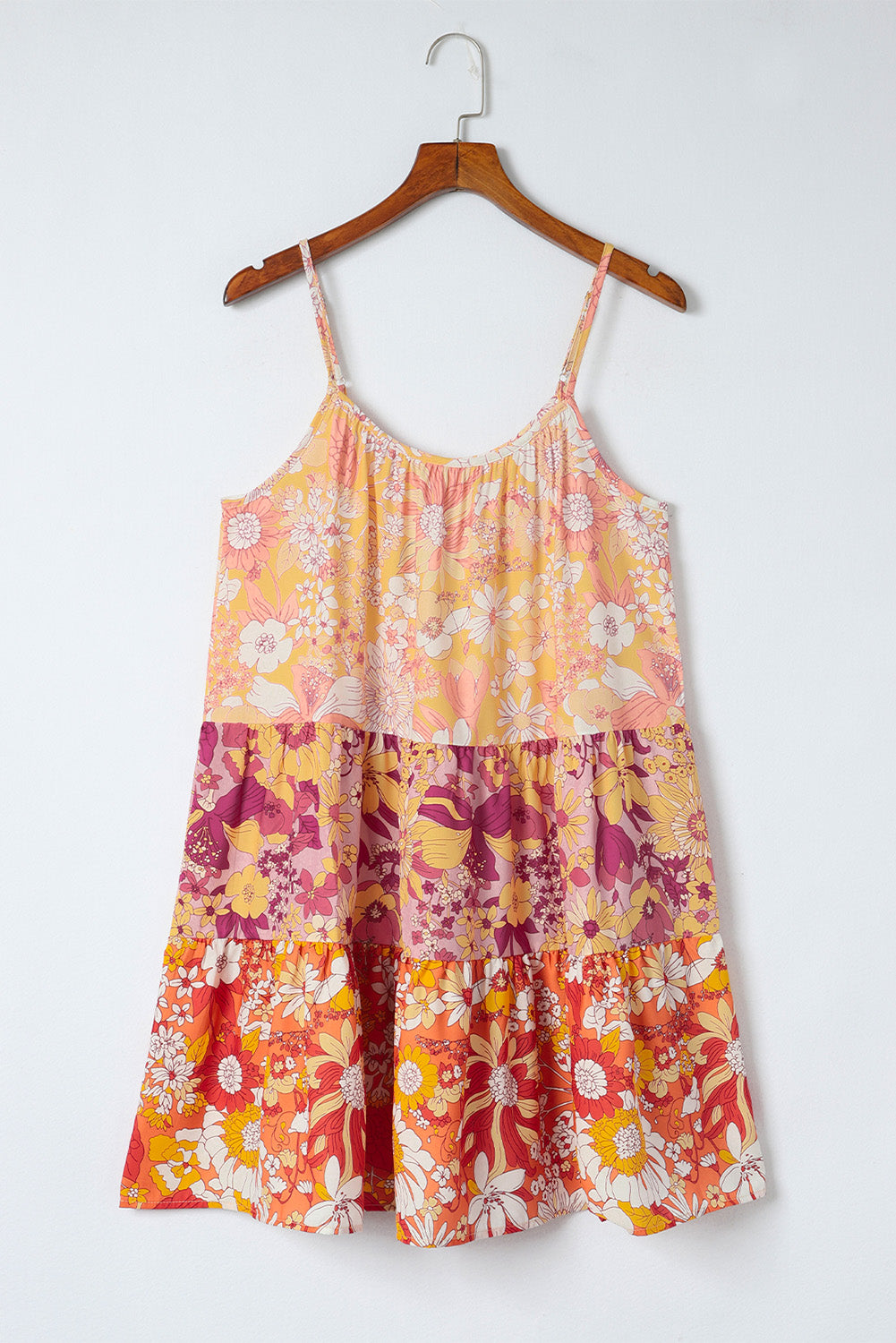 Floral Spaghetti Strap Tiered Dress - felvior