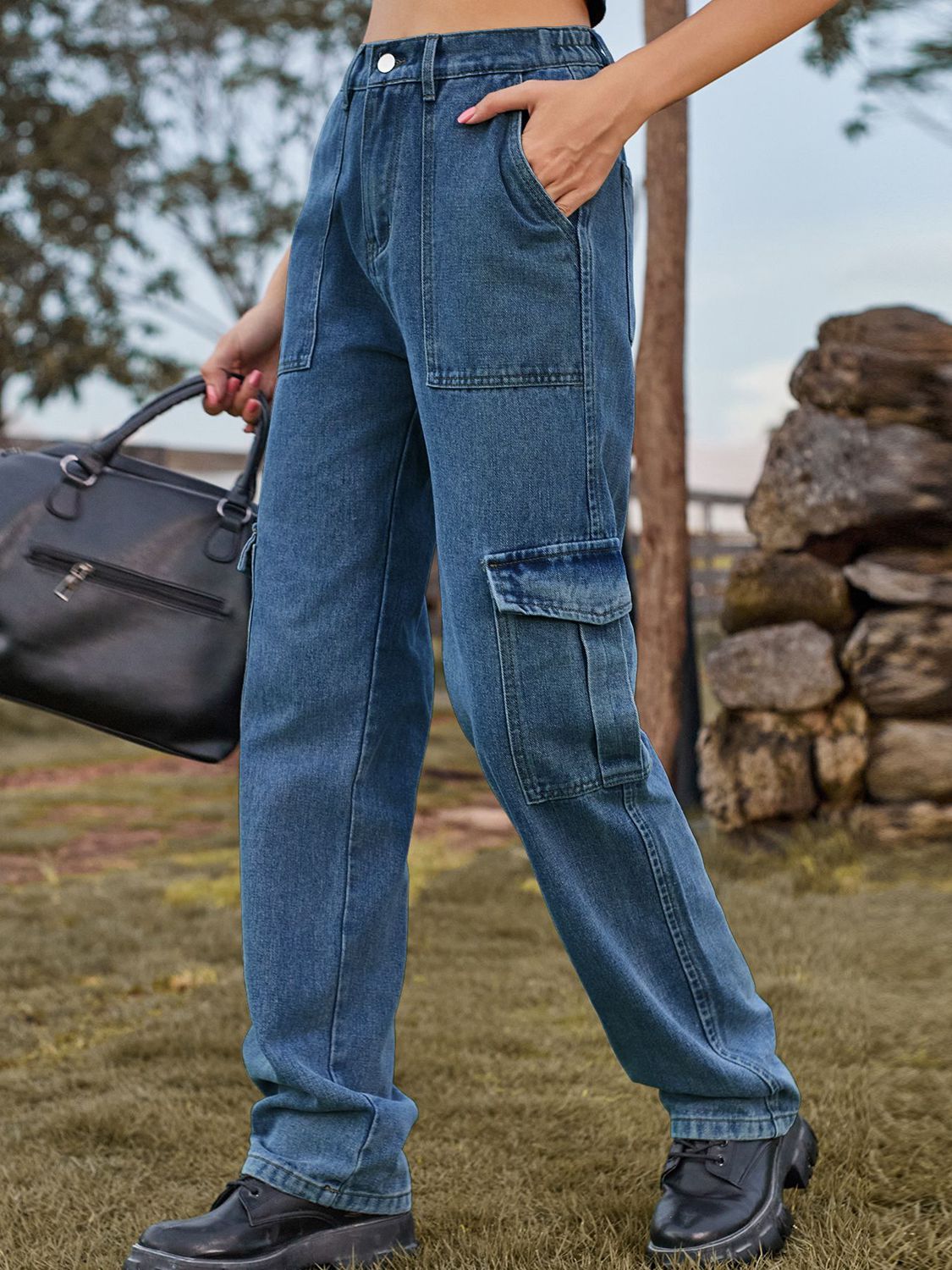High Waist Cargo Jeans - felvior