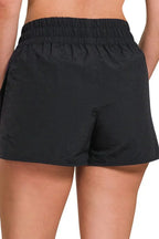 Zenana Windbreaker Smocked Waistband Running Shorts