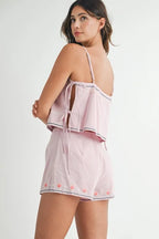 MABLE Embroidered Crop Top and Shorts Set