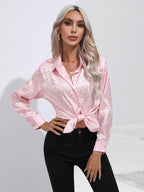 Leopard Collared Neck Long Sleeve Shirt