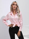 Leopard Collared Neck Long Sleeve Shirt - felvior
