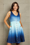 Double Take Scoop Neck Buttoned Sleeveless Magic Dress with Pockets - felvior