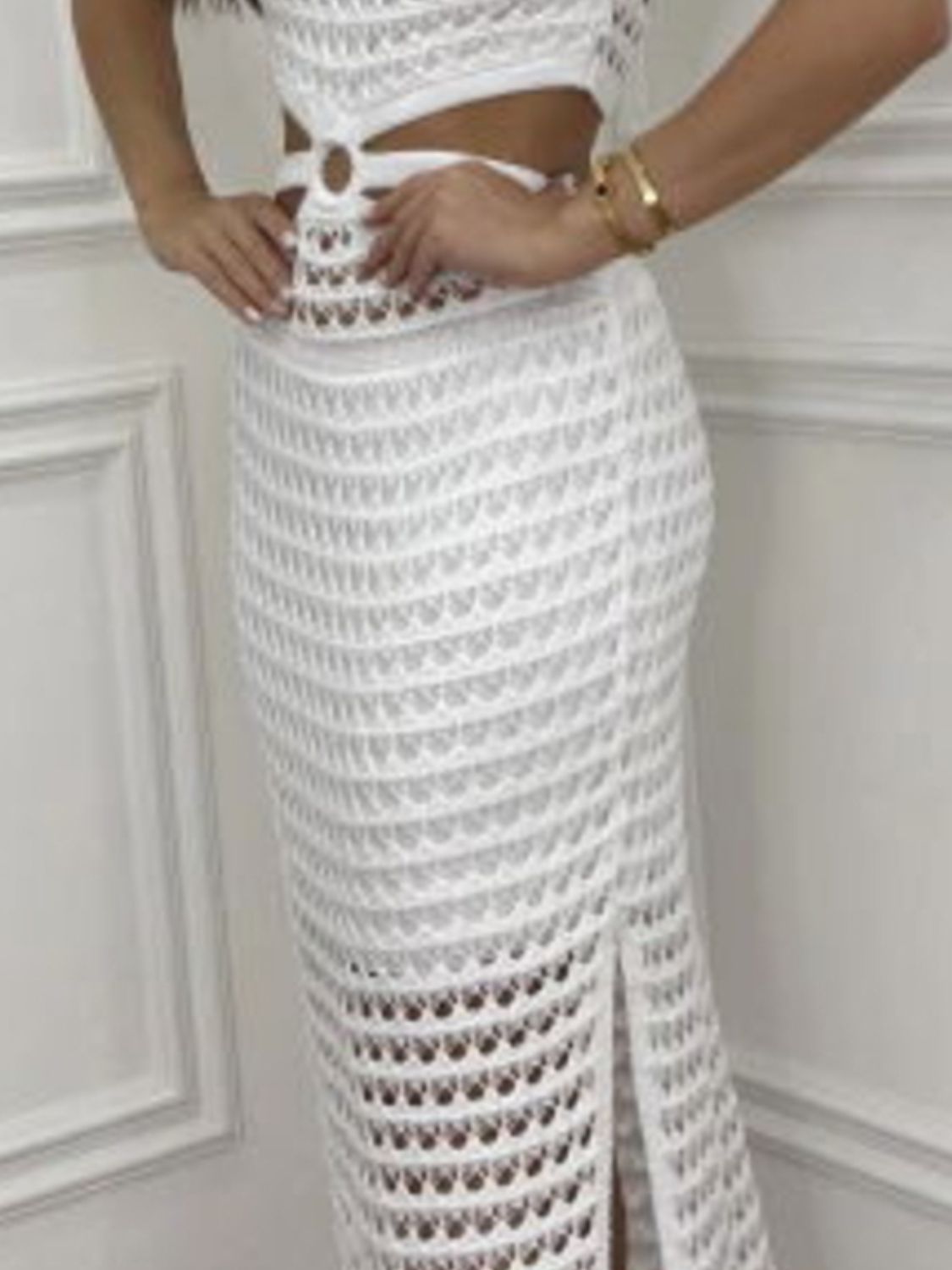 Cutout Slit Round Neck Sweater Dress - felvior