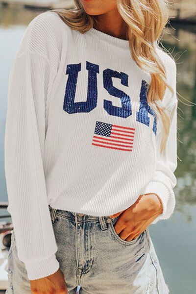 US Flag Corded Long Sleeve Sweatshirt Hauptbild