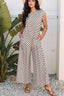 Checkered Print Crew Neck Wide Leg Jumpsuit