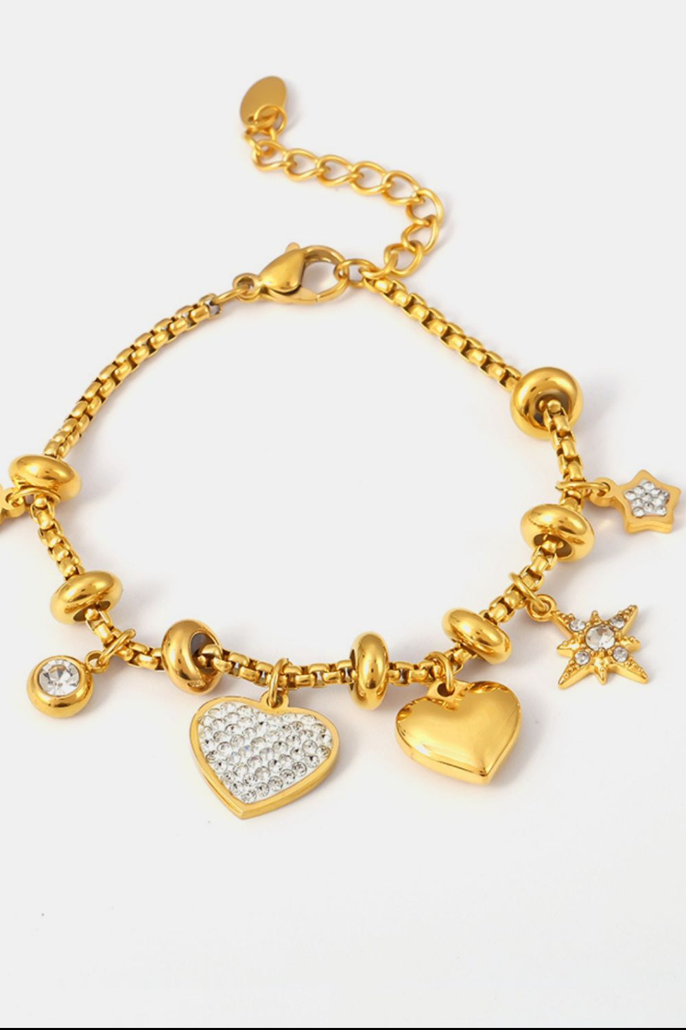 Titanium Steel Inland Zircon Heart Charm Bracelet - felvior