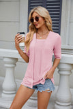 Texture Square Neck Half Sleeve Blouse - felvior