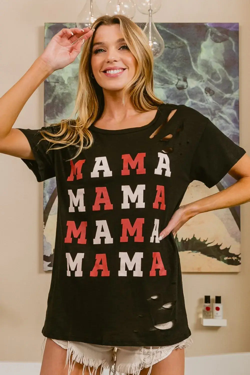 BiBi MAMA Graphic Distressed Short Sleeve T-Shirt Hauptbild