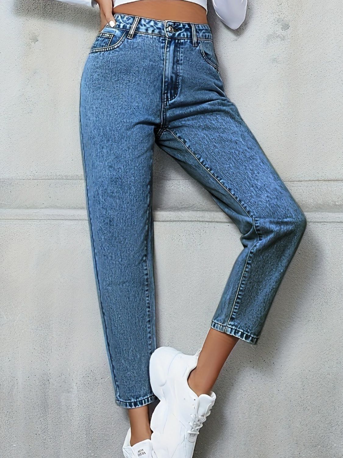 Pocketed Straight Leg Jeans - felvior