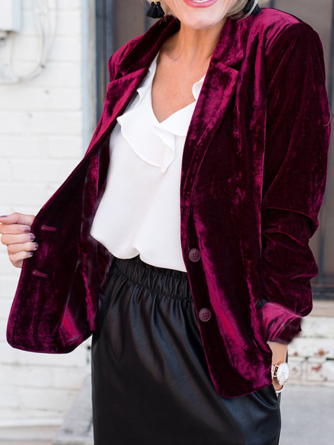 Button Up Lapel Collar Blazer - felvior