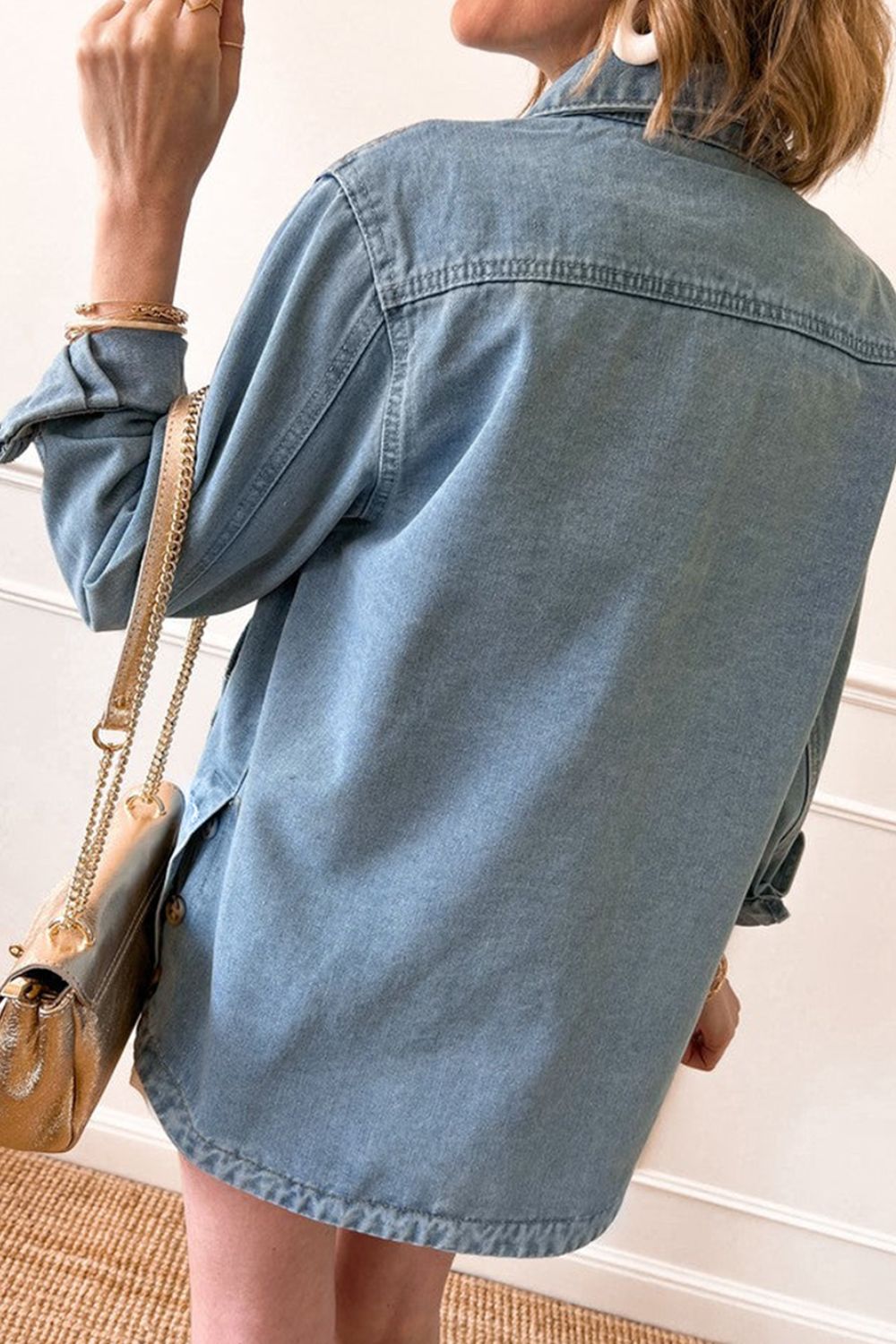Pocketed Button Up Long Sleeve Denim Jacket - felvior