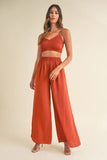 MABLE Smocked Bralette Crop Top and Wide Leg Pants Set - felvior