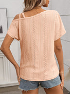Eyelet Asymmetrical Shoulder Short Sleeve T-Shirt