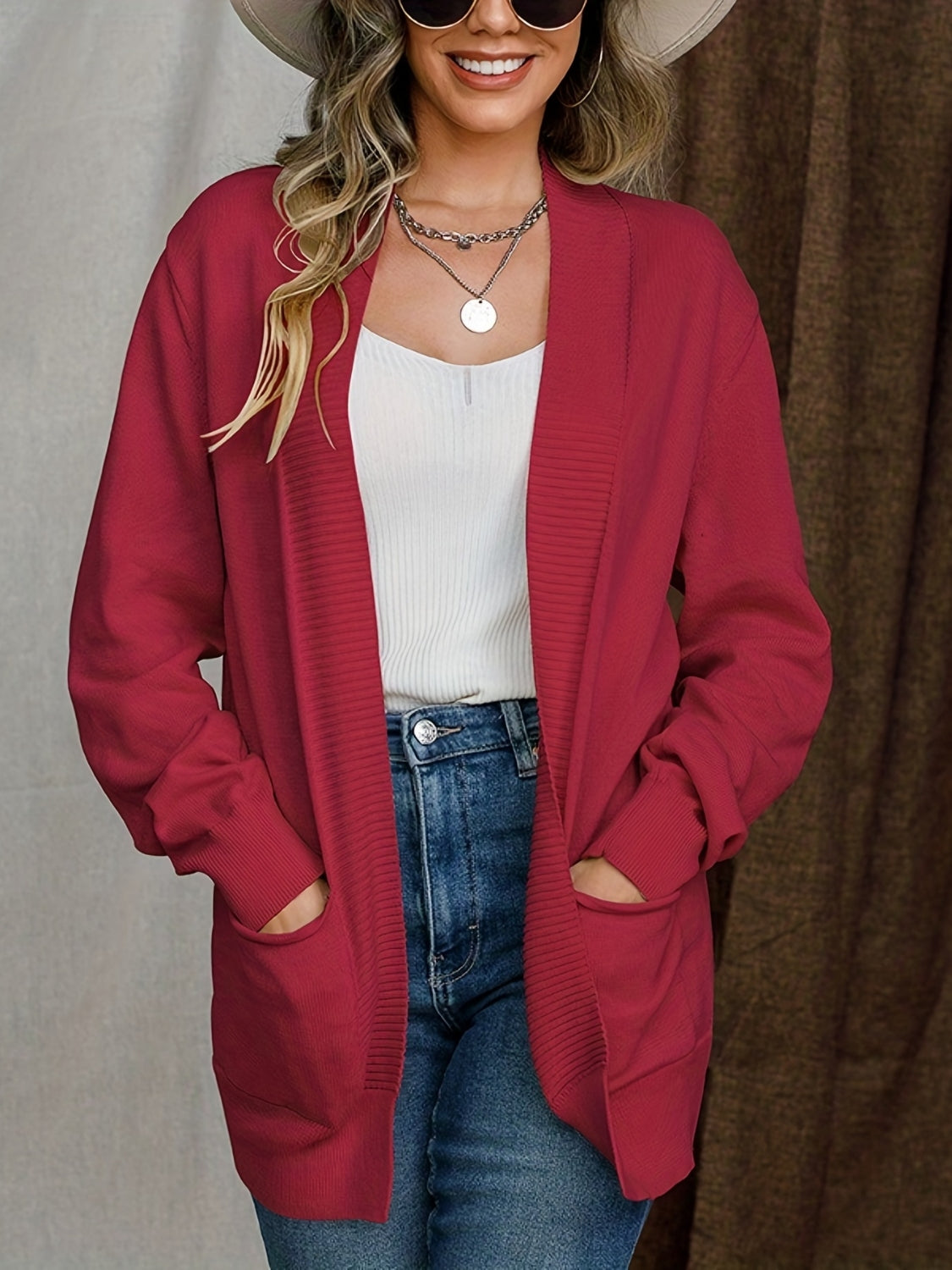 Open Front Long Sleeve Sweater Cardigan - felvior