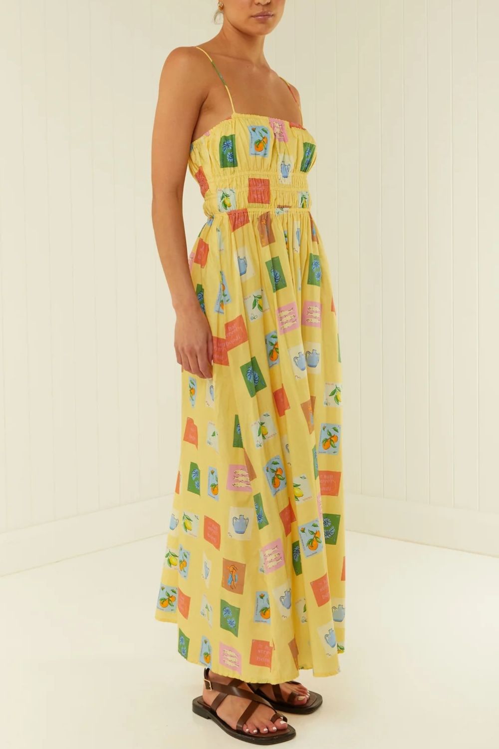 Printed Square Neck Maxi Cami Dress - felvior