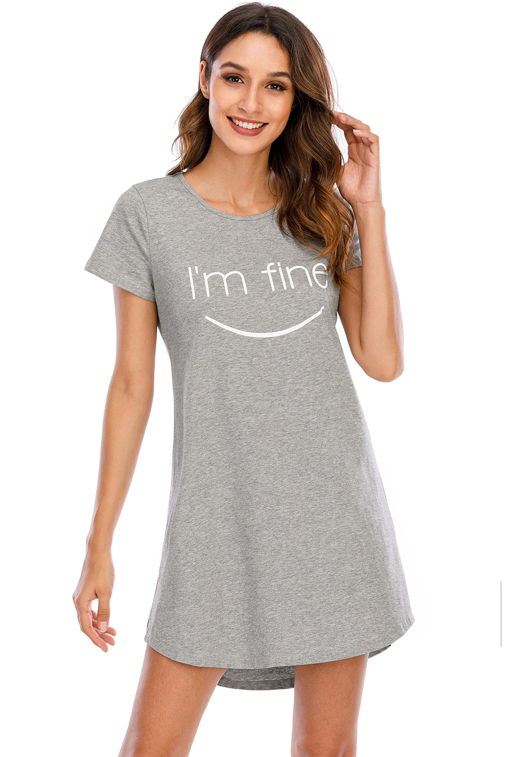 Graphic Round Neck Short Sleeve Lounge Dress - felvior