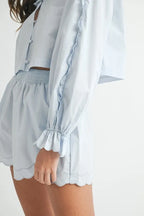 MABLE Long Sleeve Scallop Blouse and Shorts Set