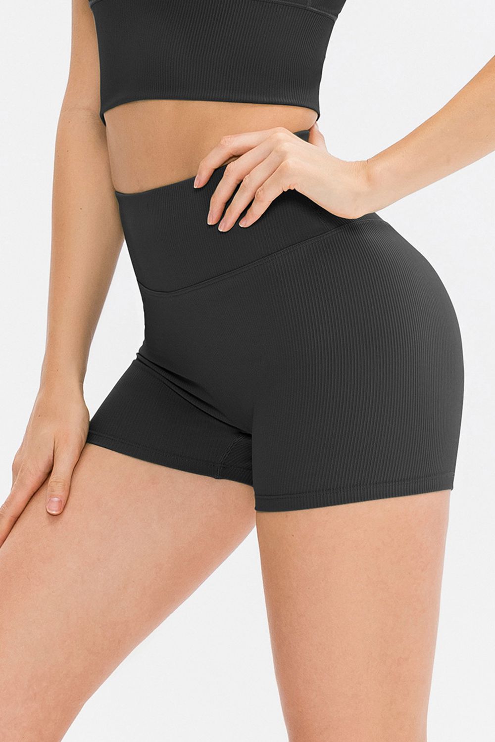 Slim Fit Wide Waistband Sports Shorts - felvior