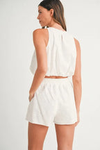 MABLE Eyelet Bubble Hem Sleeveless Top and Shorts Set
