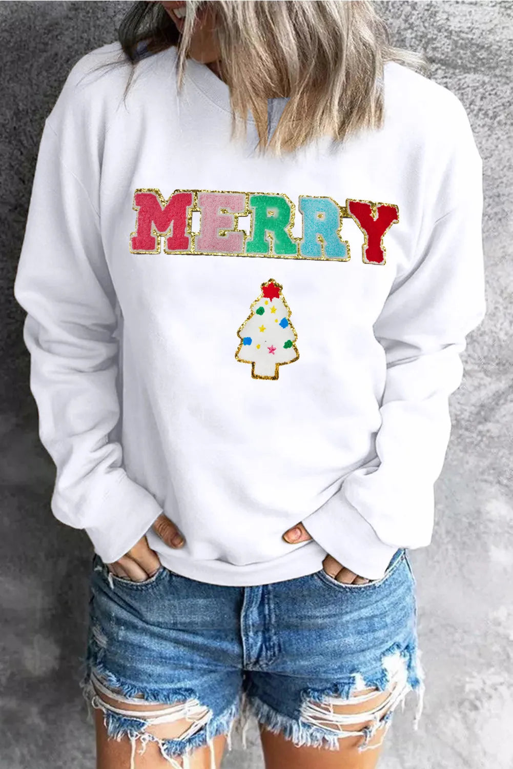 MERRY Round Neck Long Sleeve Sweatshirt - felvior