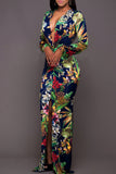 Printed Plunge Neck Leg Split Maxi Dress - felvior