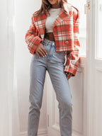 Lapel Collar Plaid Cropped Jacket