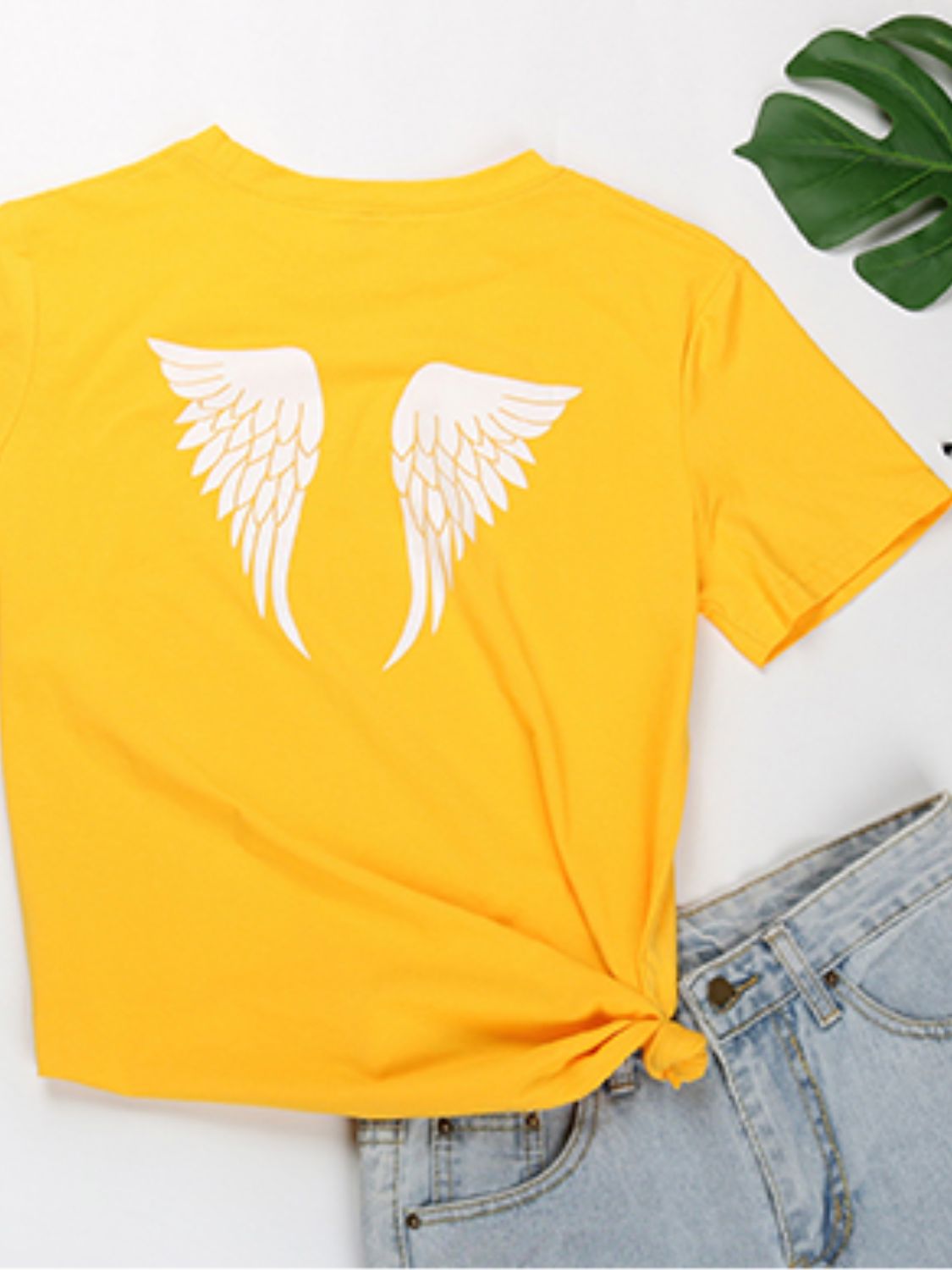 Perfee ANGEL Round Neck Short Sleeve T-Shirt - felvior
