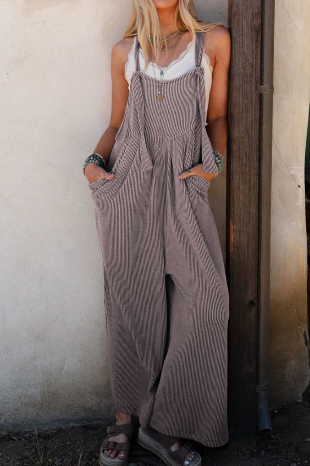 Corded Adjustable Straps Wide Leg Loose Overalls
