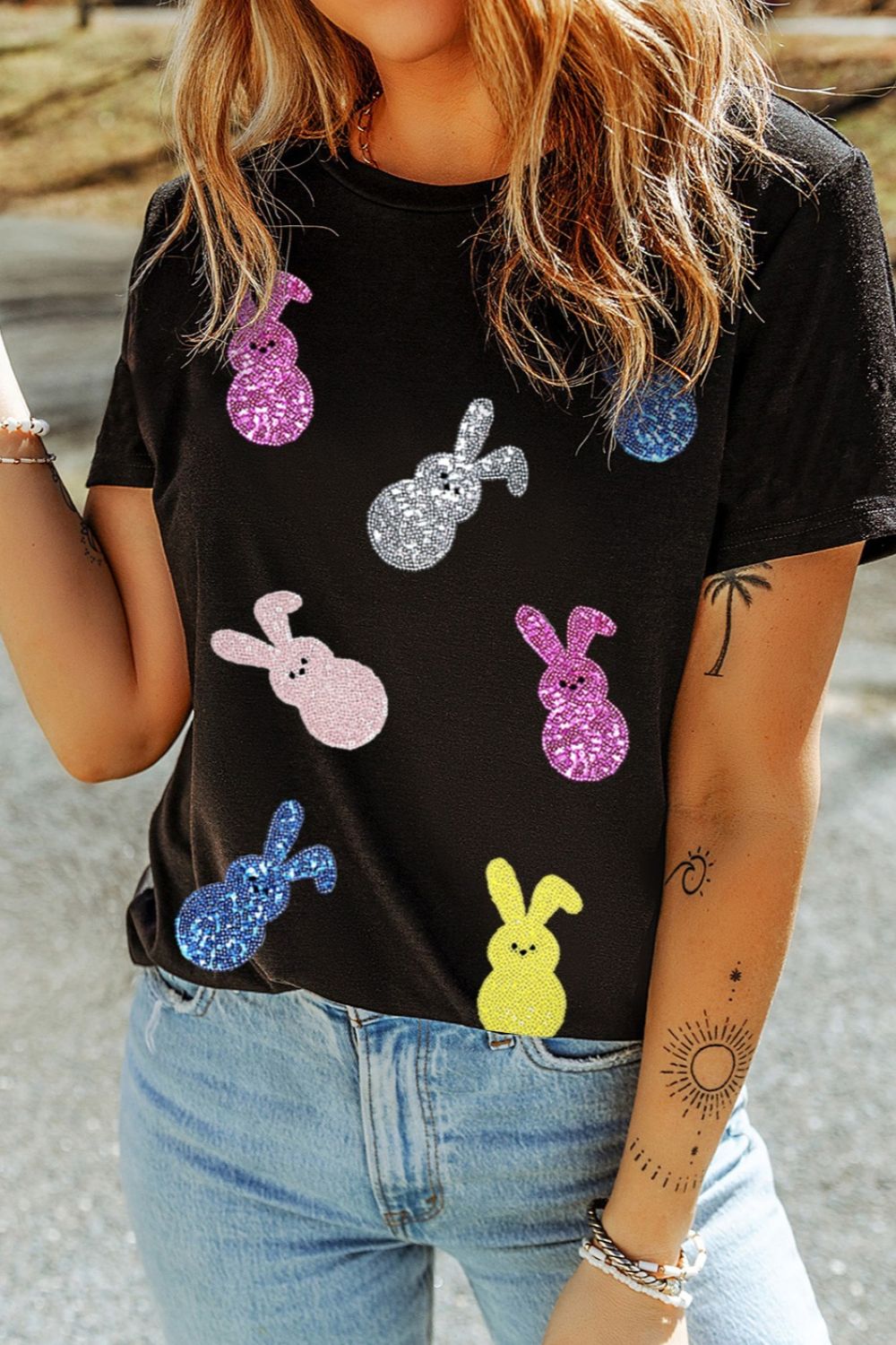 Sequin Bunny Doll Short Sleeve T-Shirt