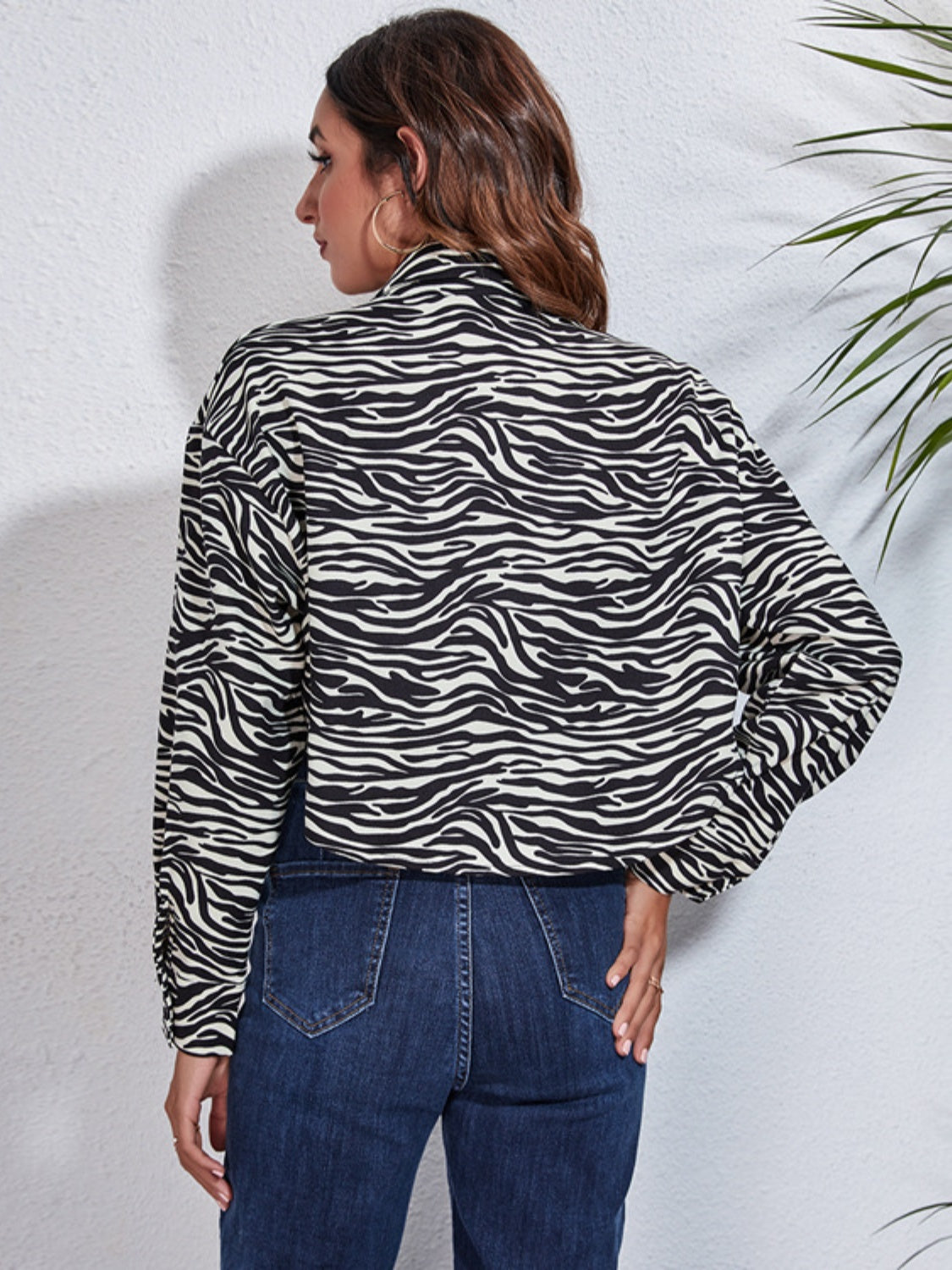 Button Down Printed Cropped Jacket - felvior