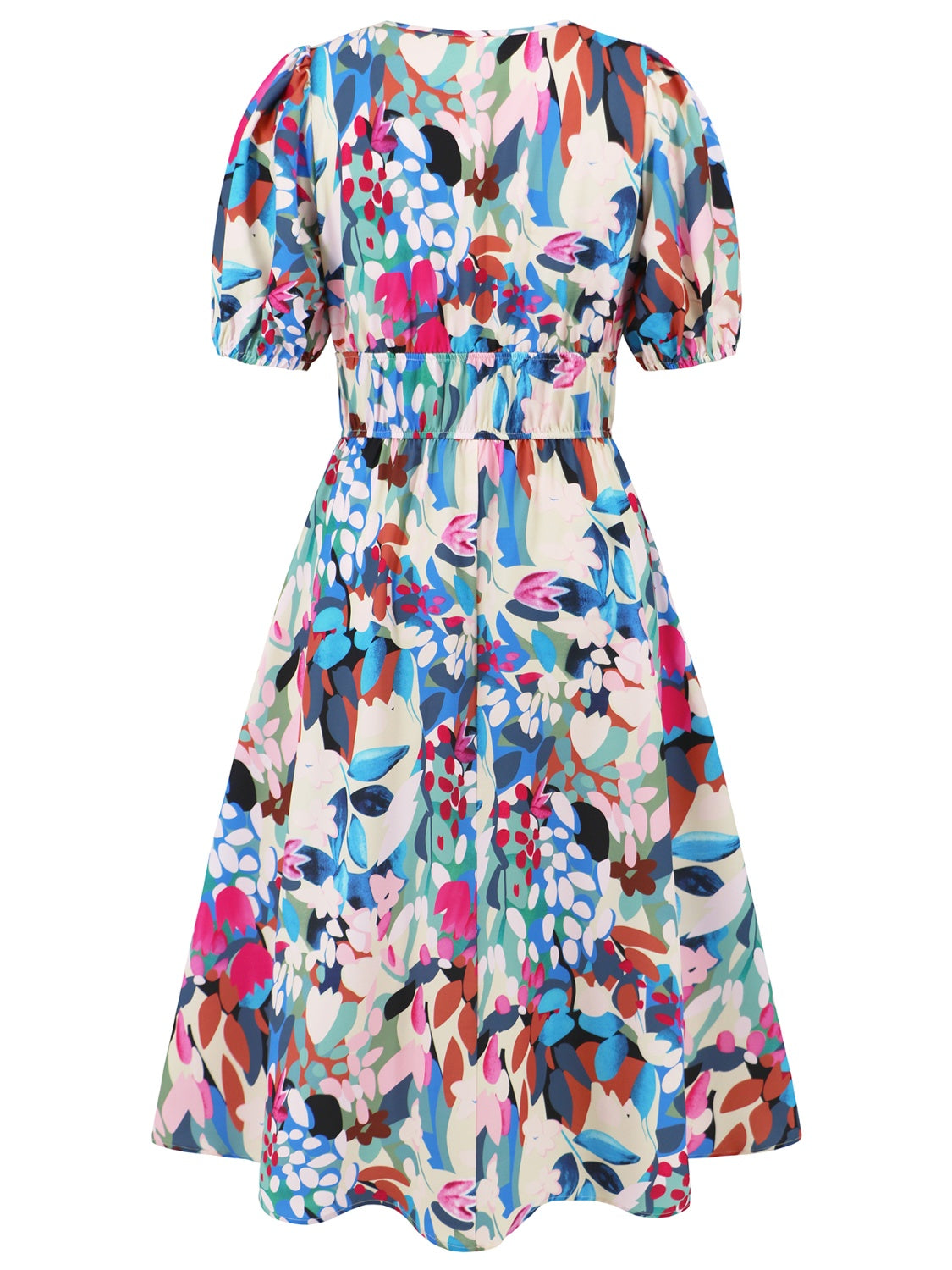 Ruched Printed Surplice Short Sleeve Dress - felvior