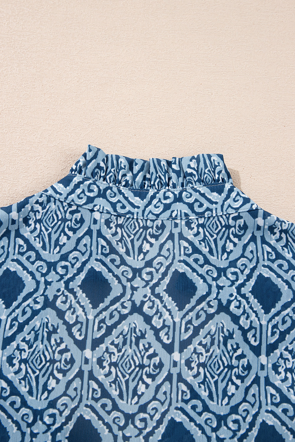 Geometric Print Frilled Notched Blouse