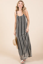 GeeGee Plus Size Striped Scoop Neck Beaded Strap Maxi Cami