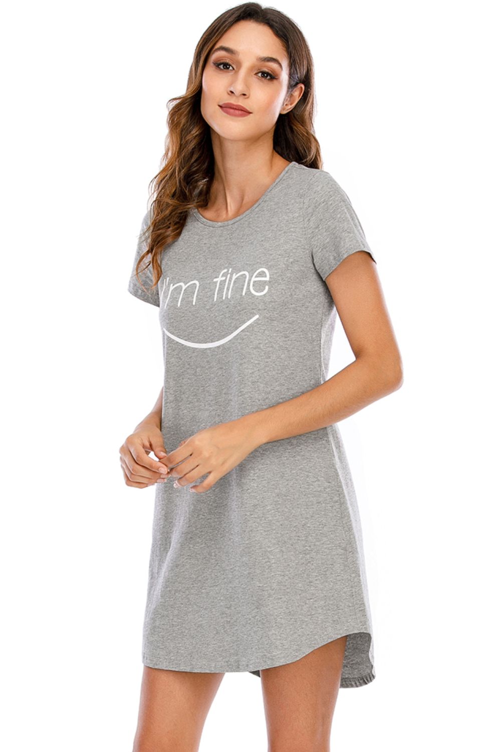 Graphic Round Neck Short Sleeve Lounge Dress - felvior