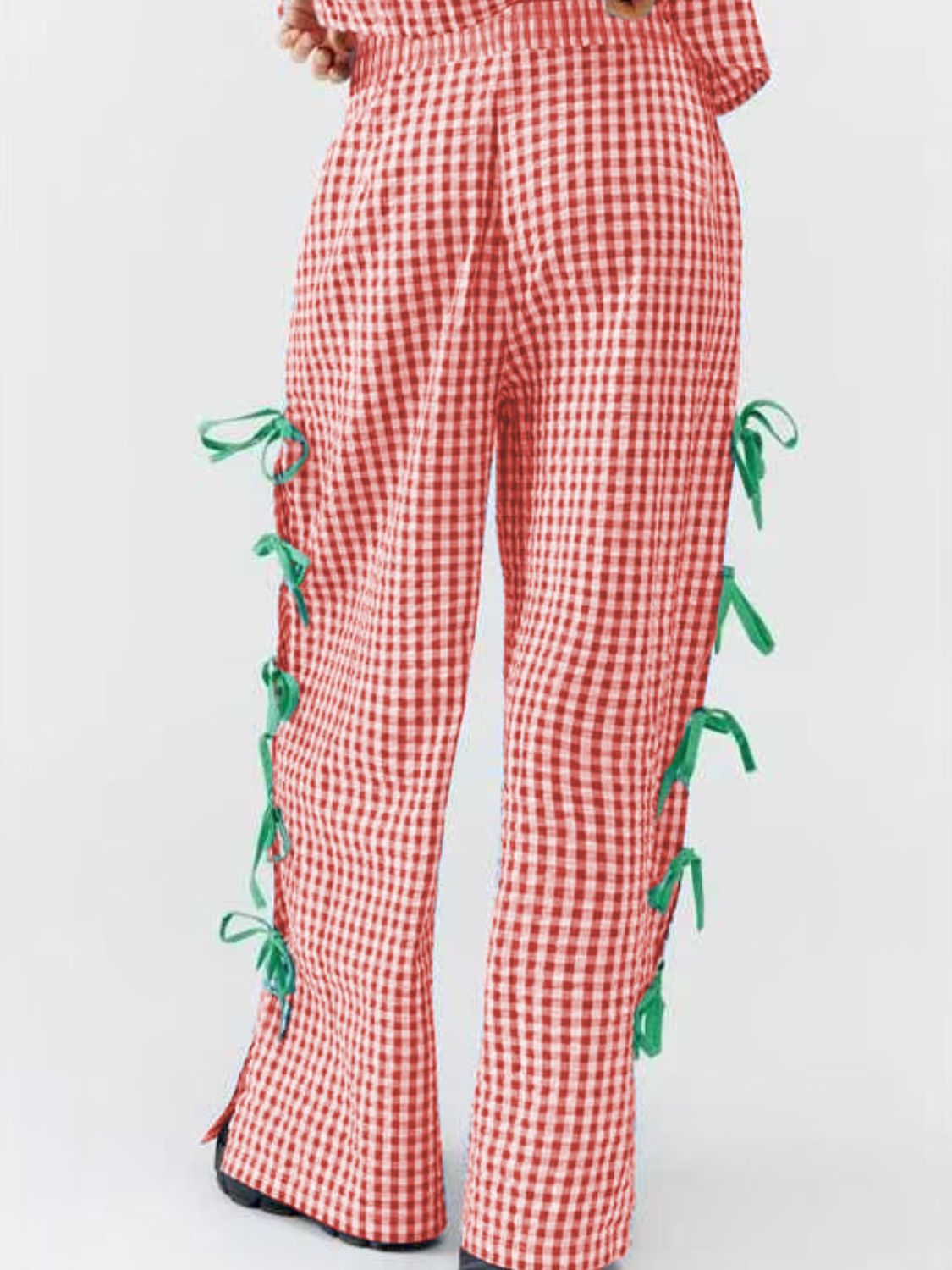 Side Tied Plaid Pants - felvior