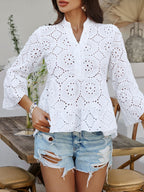 Devine Half Button Flounce Sleeve Peplum Blouse
