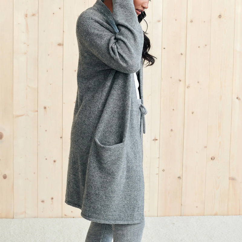 Open Front Long Sleeve Cardigan with Pockets - felvior