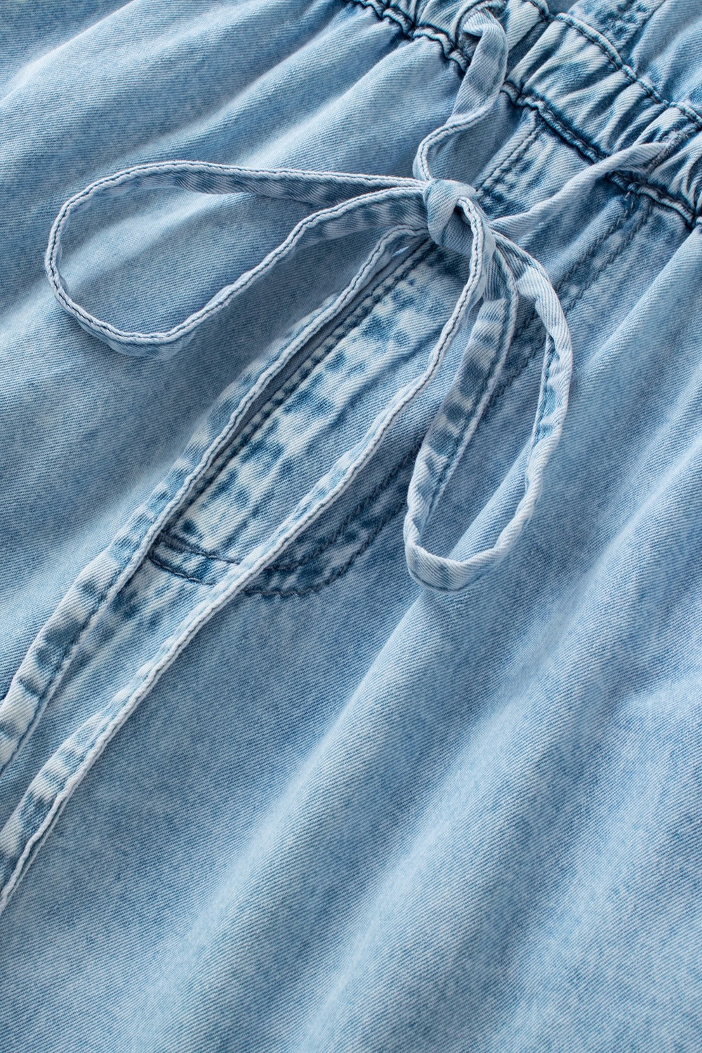 Raw Hem Studded V-Neck Drawstring Sleeveless Denim Romper