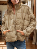 Pocketed Plaid Quilted Zip Up Winter Coat - felvior