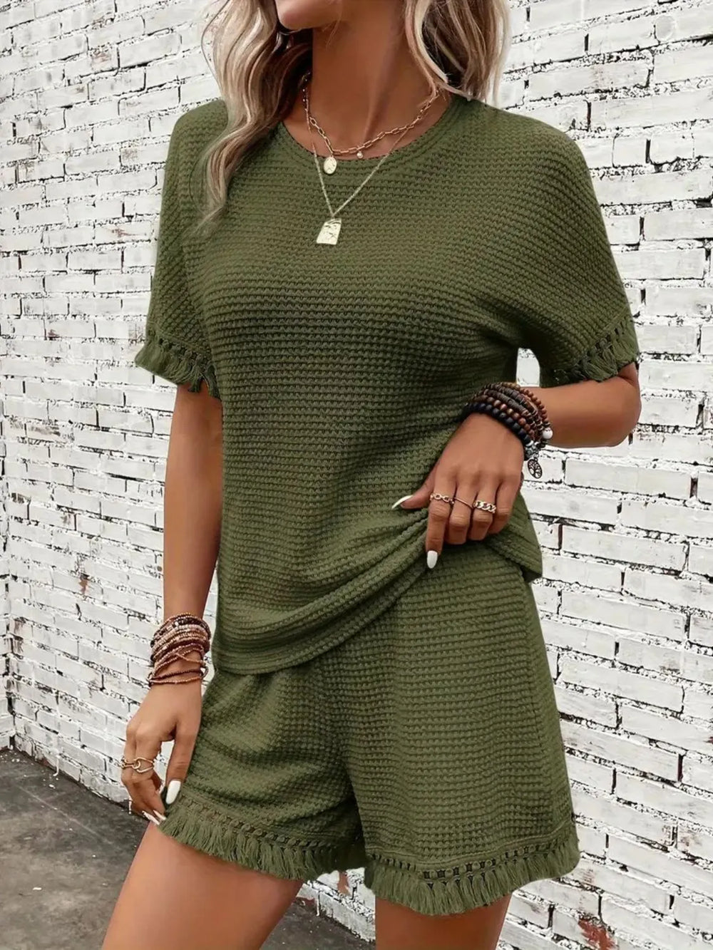 Tassel Round Neck Top and Shorts Set